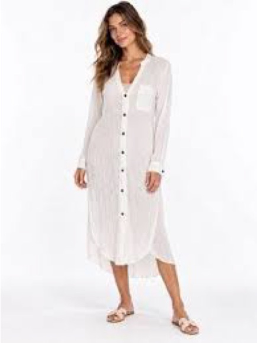 Anthropologie Ivory Button-Front Long Sleep Shirt